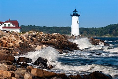 Breaking Waves Along Rocky Shoreline by Portsmouth Light